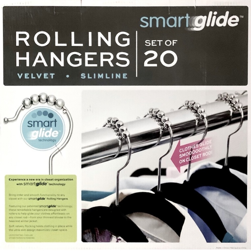 Smart Glide Velvet Slimline Rolling Hangers Set of 20